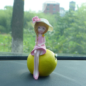 Car Ornaments Cute Decoration Resin Fruit Girl Doll Figurines