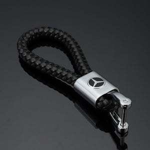 Creative metal car keychain Mercedes-Benz Skoda modern logo woven rope leather keychain