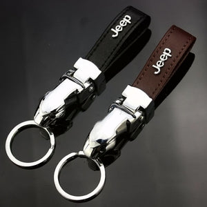 New Jeep car logo metal leather men and women keychain