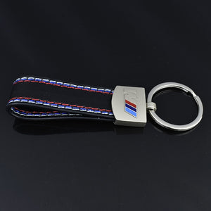 High-grade metal BMW M model 3 color leather keychain key pendant